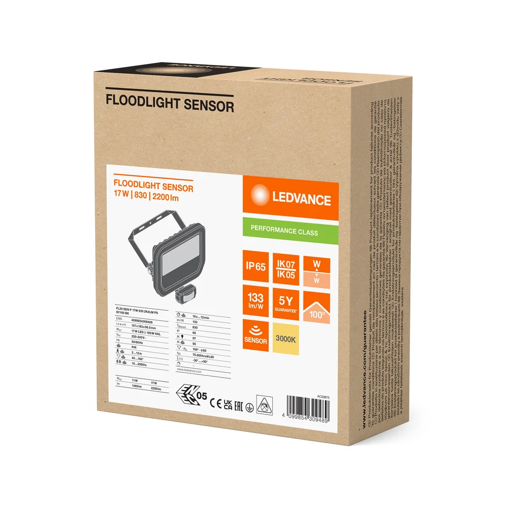 FLOODLIGHT SENSOR 20 17W 2K4LM 830 PS SY100 BK
