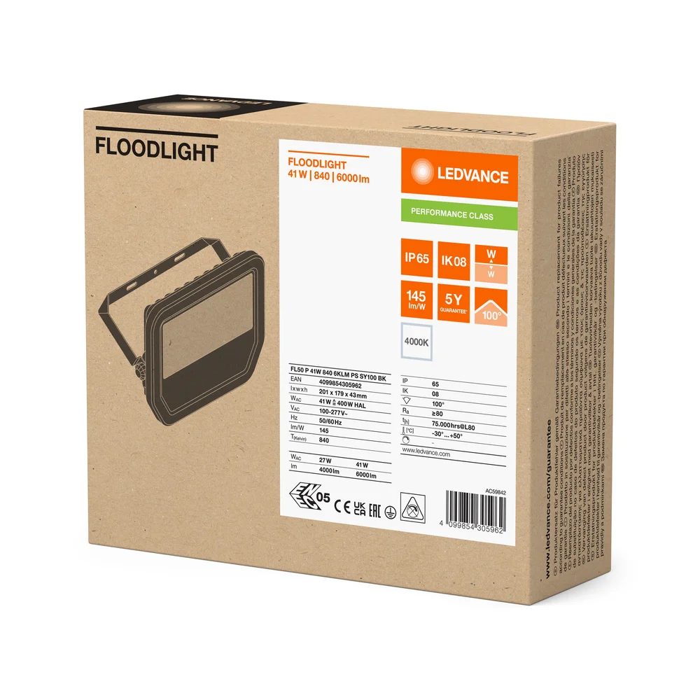 FLOODLIGHT 50 41W 6KLM 840 PS SY100 BK