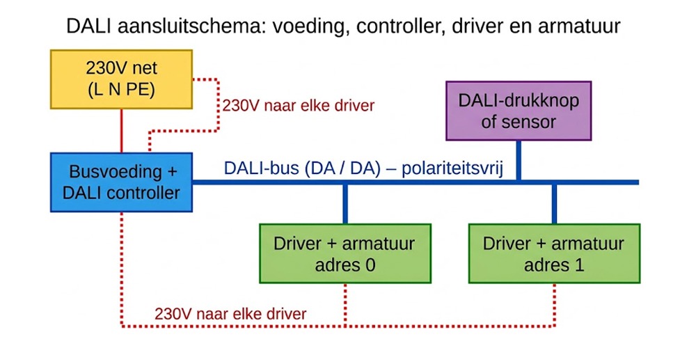 Simpel DALI aansluitschema